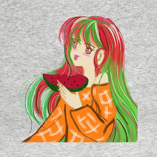 Anime Japanese cartoon style , watermelon girl by Artiststore1983 